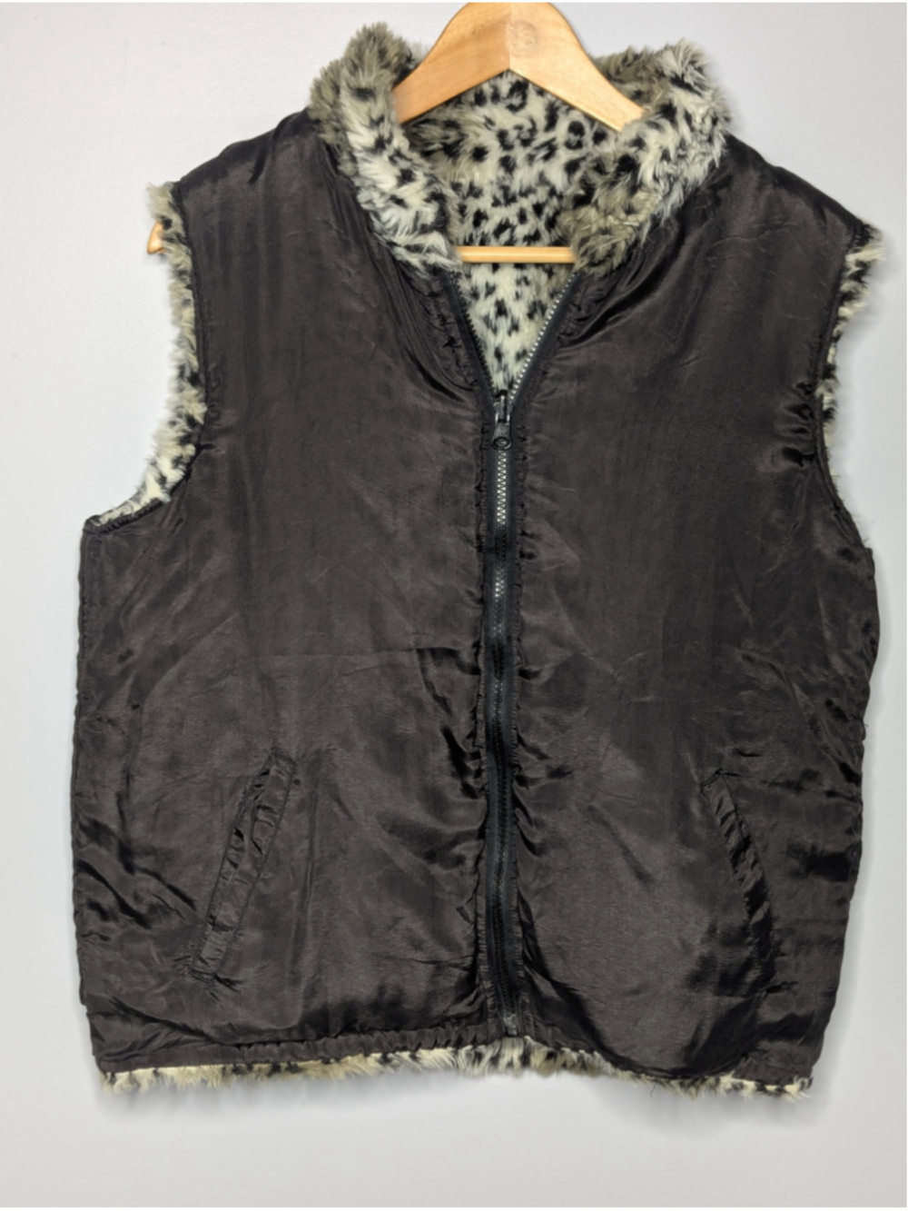 Vintage Reversible Faux Fur Leopard Print Full Zip Vest Sz L - Picture 5 of 10